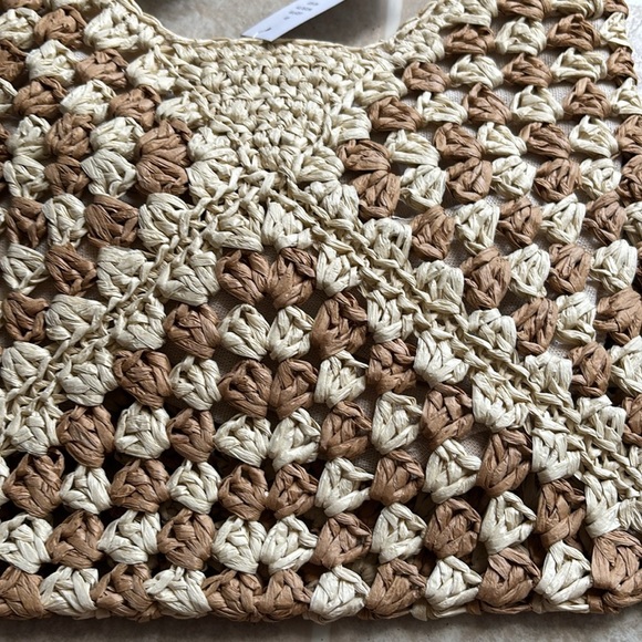 Cream and Tan Hobo Bag with Wooden Bead Design - Picture 7 of 8